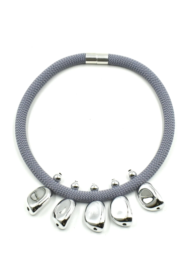VISIONS IN NOIR ACRYLIC ELEMENTS CORD NECKLACE K2457— Purple Gray
