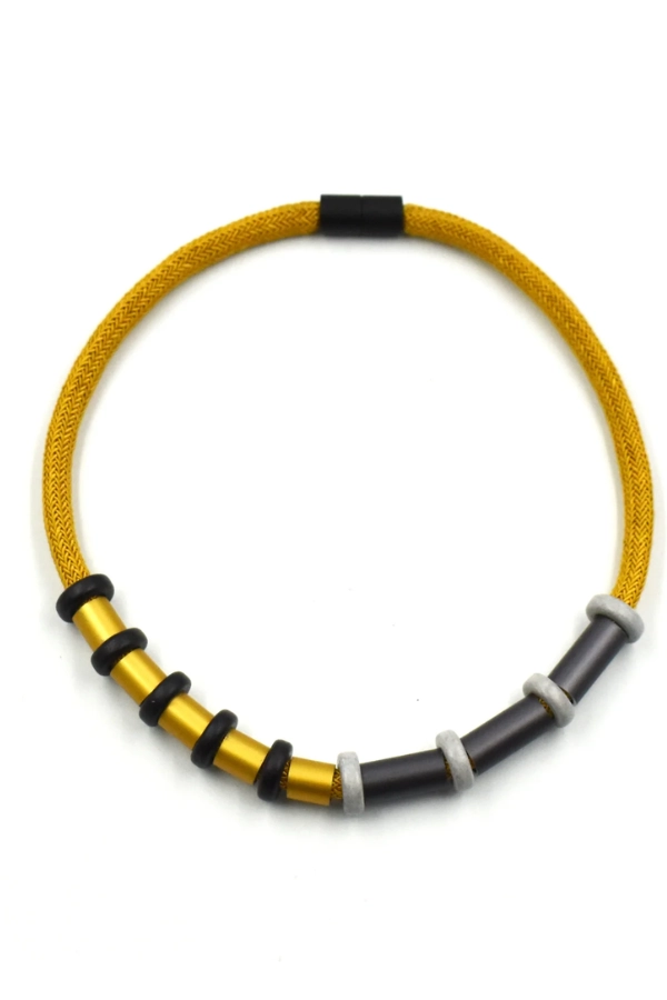 CERA MOTION AN. ALUMINIUM CERAMIC ELEMENTS SILC CORD NECKLACE K2471— Gold