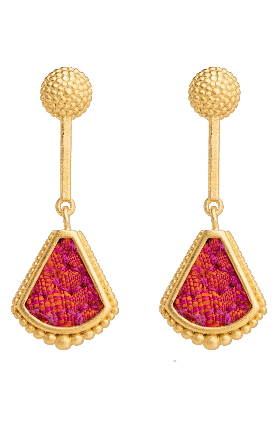 Gold-Plated Silver Dangle Earrings with Silk