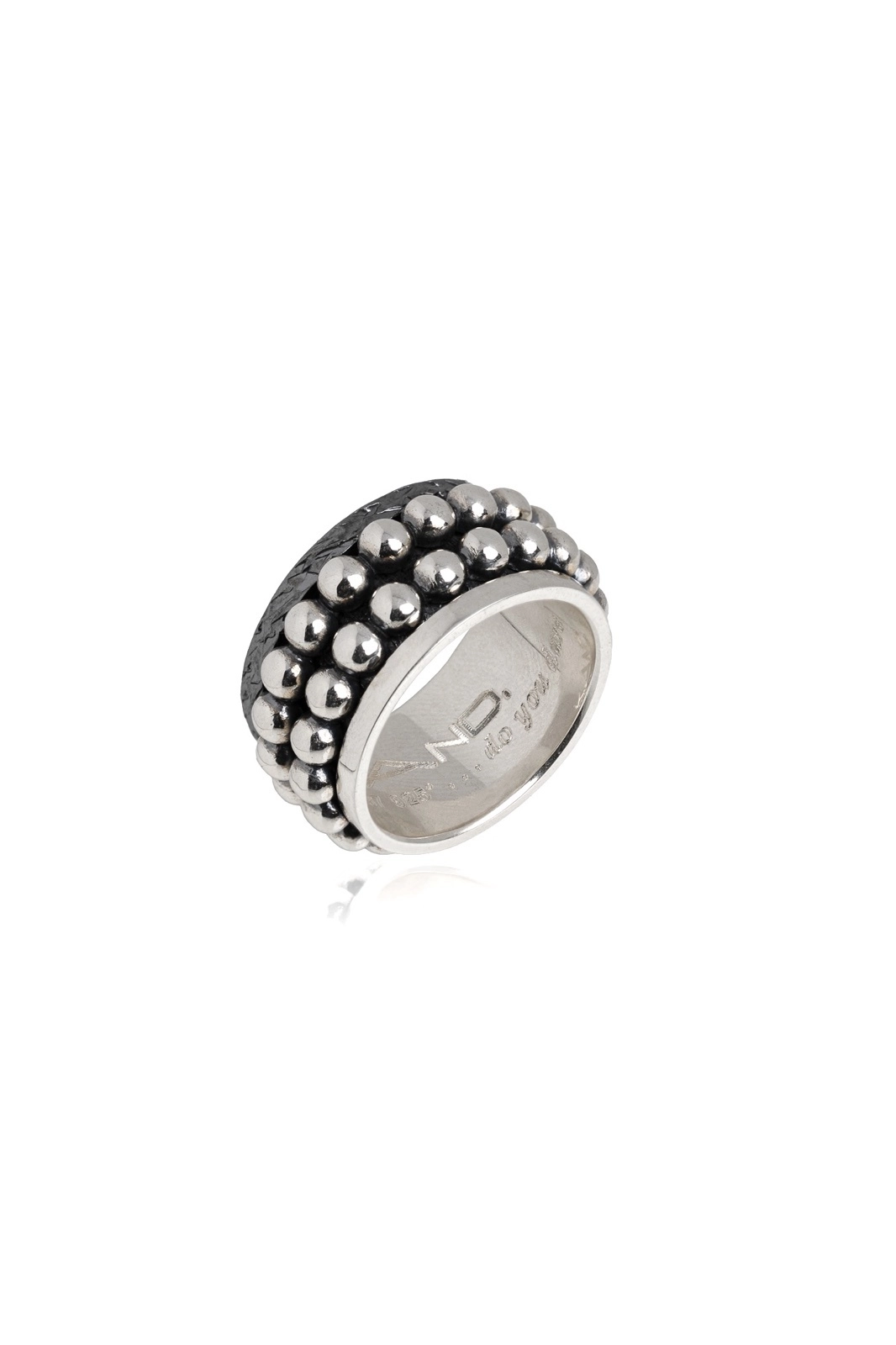 925 Sterling Silver Spinner Ring with Oxidized & Polished Finish and Silver Beads