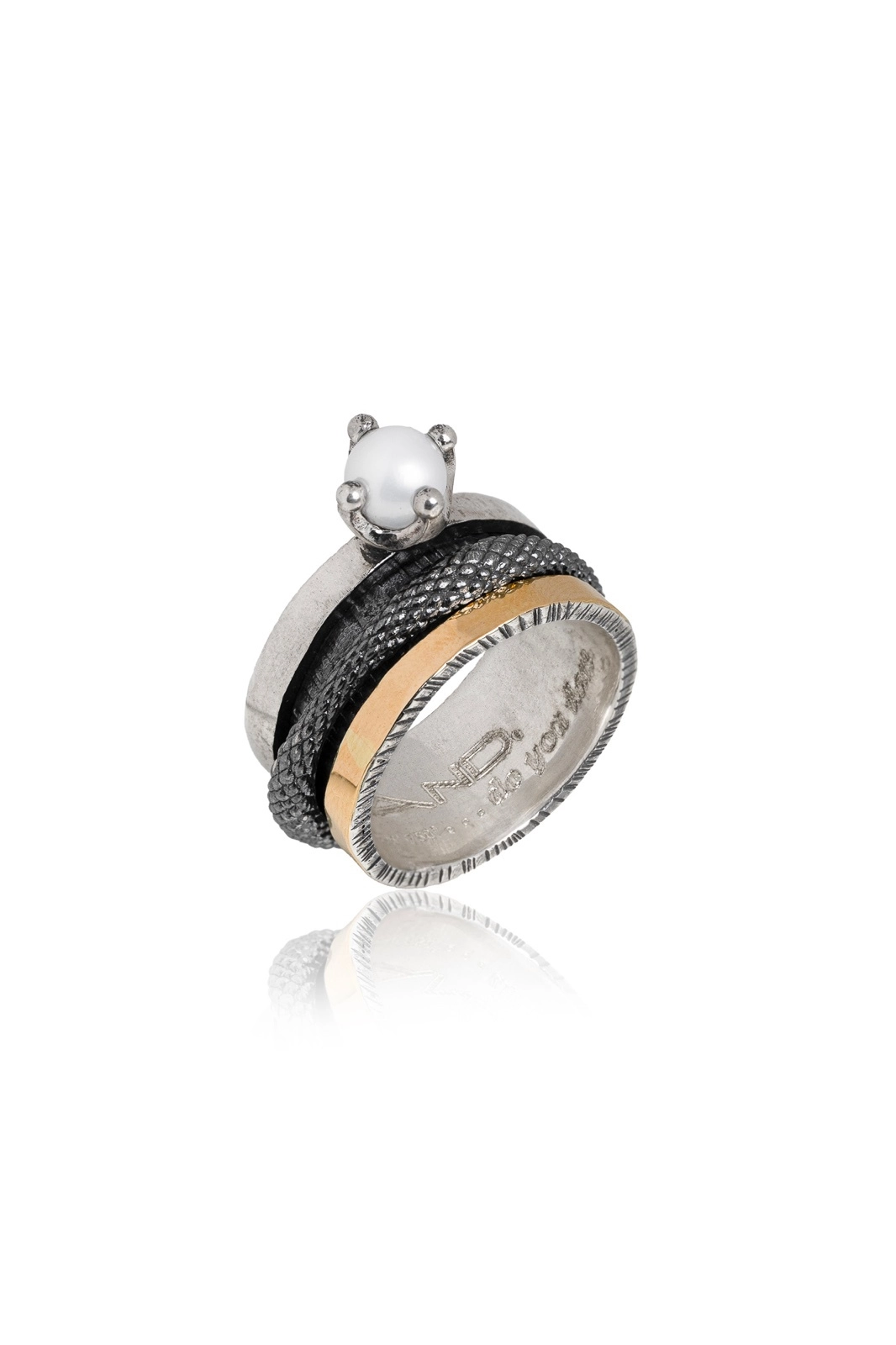 K.And Two-Tone Silver & 18K Gold Pearl Spinner Ring