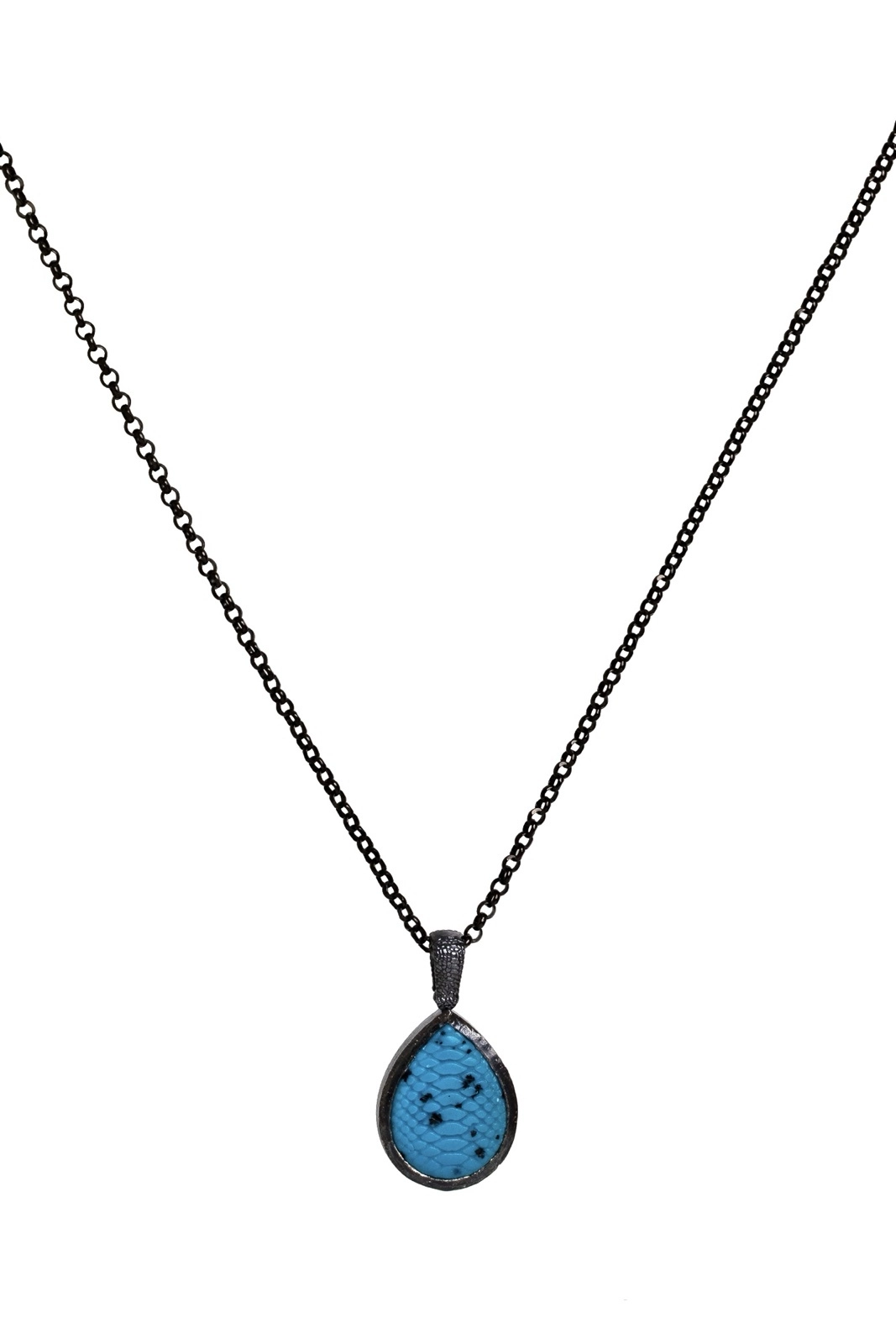 K.And Oxidized Sterling Silver Snake-Texture Turquoise Pendant Necklace