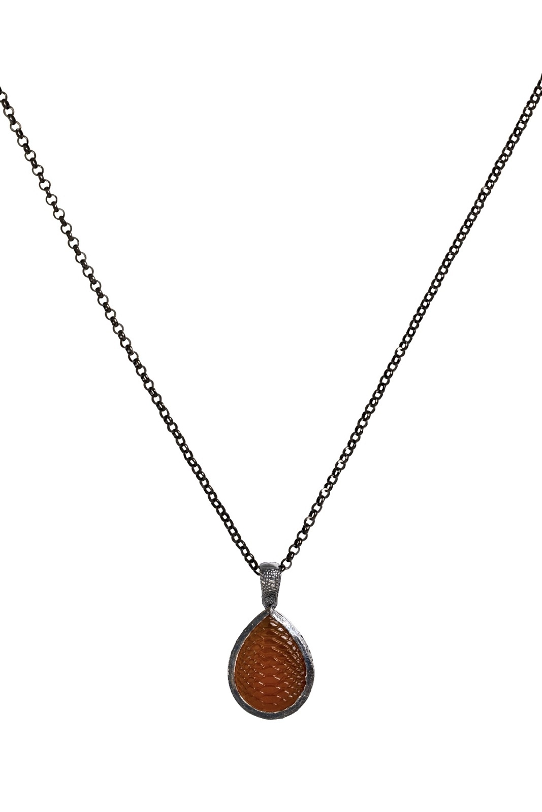 K.And Oxidized Sterling Silver Snake-Texture Carnelian Pendant Necklace
