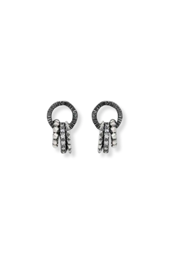 Short Earrings with Oxidized Elements in 925 Sterling Silver